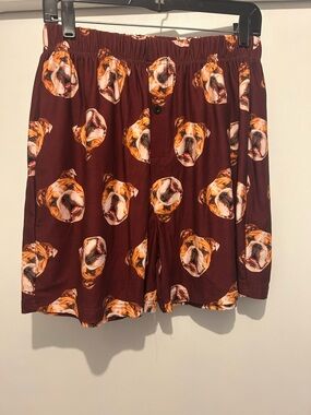 Bulldog-Print Maroon Boxer Briefs for Men